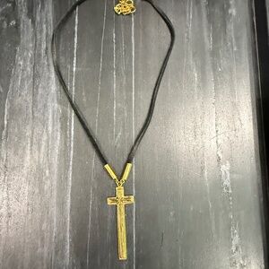 Virgins Saints & Angles Santismo Cross Charm on Leather Necklace